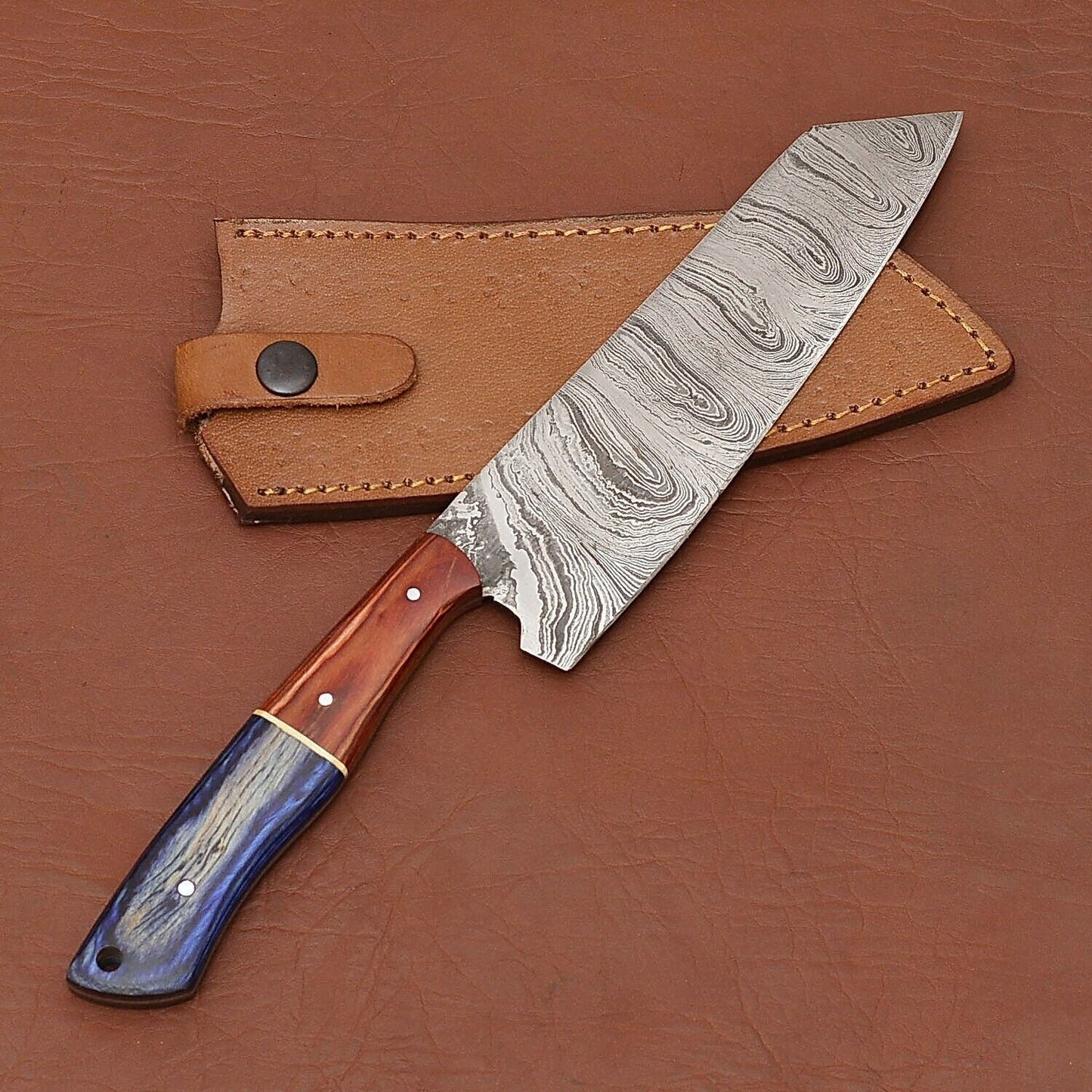 Limited Edition Handmade Damascus Chef Knife  Leather Sheath Included 3