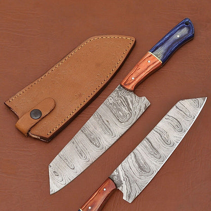 Limited Edition Handmade Damascus Chef Knife – Leather Sheath Included
