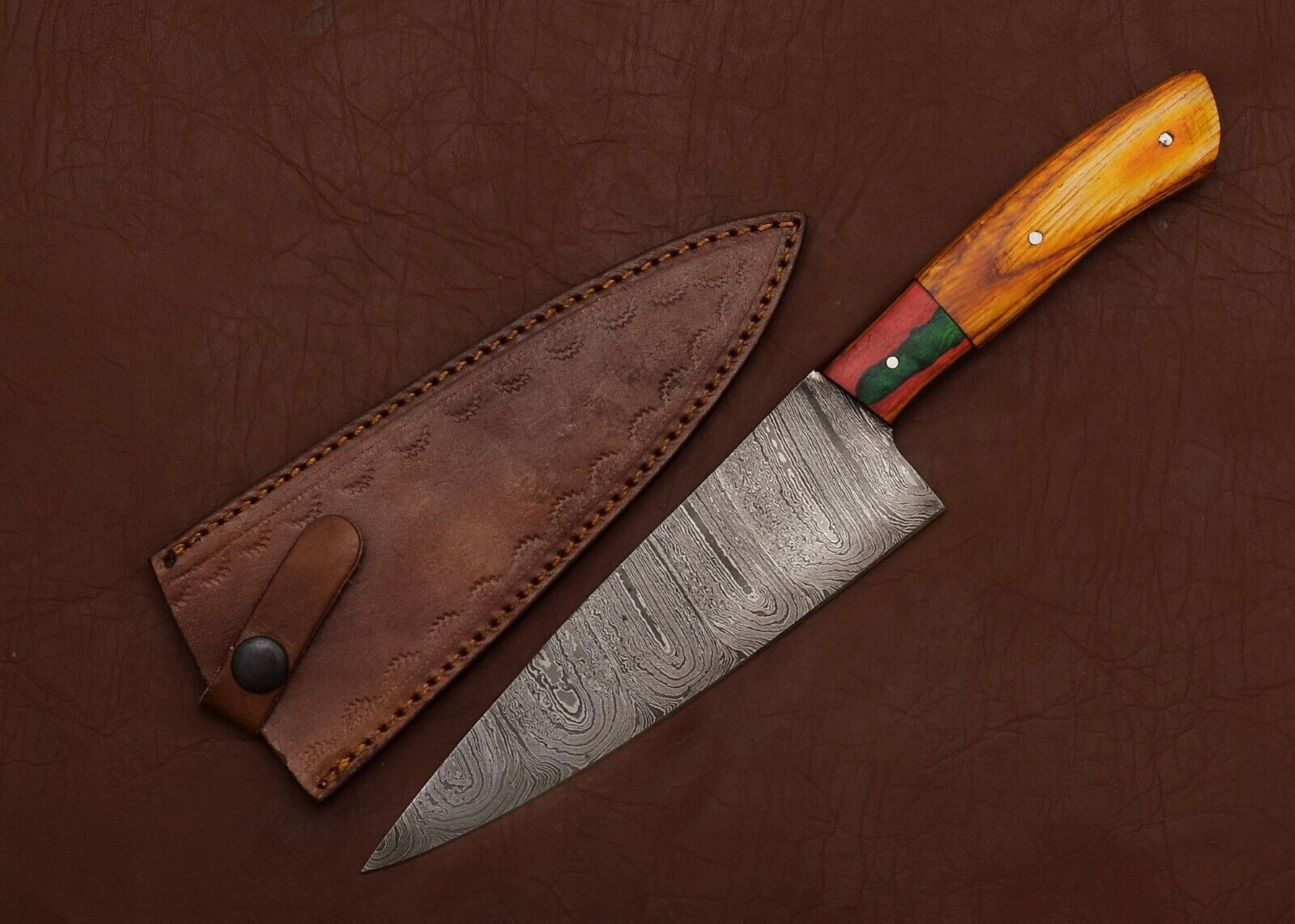 Artisan-Crafted Damascus Fillet Knife – Durable Blade with Stylish Wood Handle