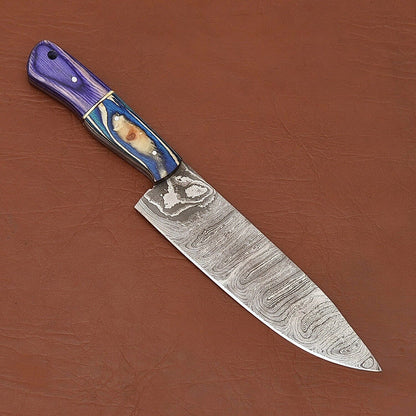 Damascus Steel Kitchen Fillet Knife  Elegant Handmade Chef Knife With Sheath 1