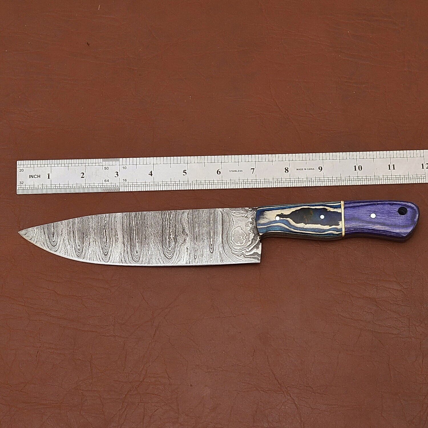 Damascus Steel Kitchen Fillet Knife  Elegant Handmade Chef Knife With Sheath 2