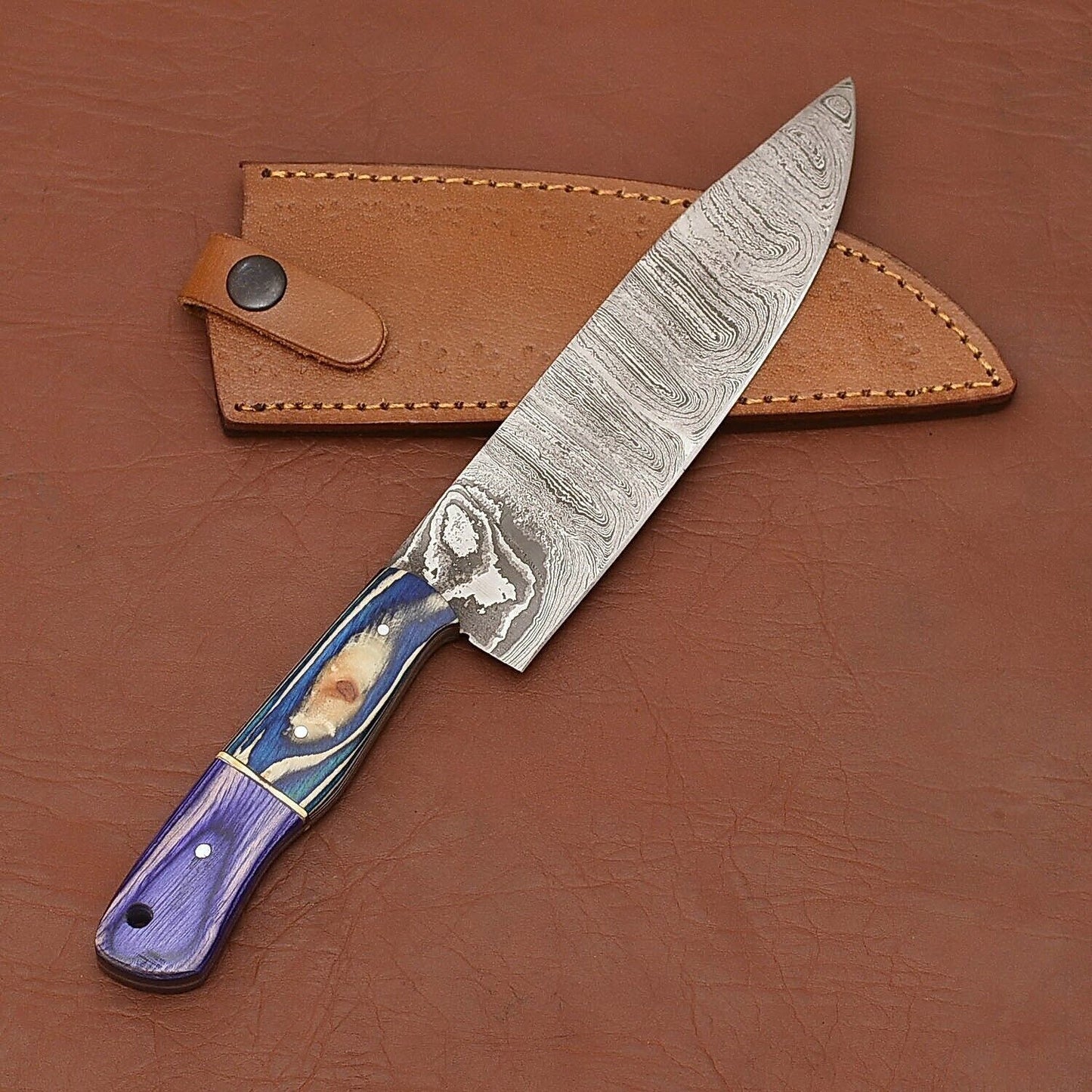 Damascus Steel Kitchen Fillet Knife  Elegant Handmade Chef Knife With Sheath 3