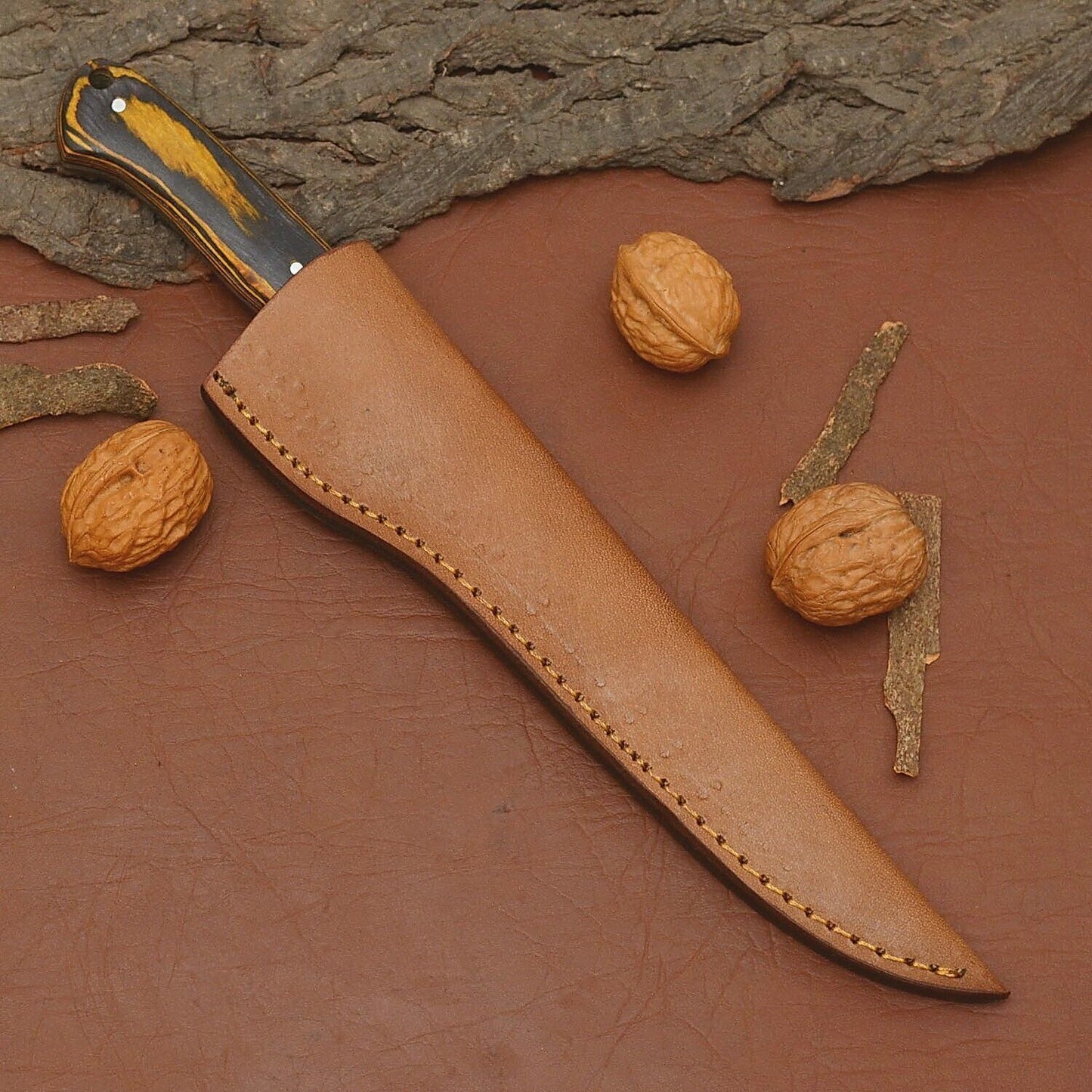 Premium Damascus Fillet Knife  Custom Handmade 12 Blade With Leather Sheath 3