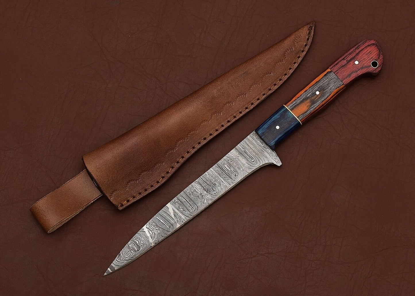 Exquisite Damascus Steel Fillet Knife – Hand-Forged Chef Knife with Pakka Wood Handle