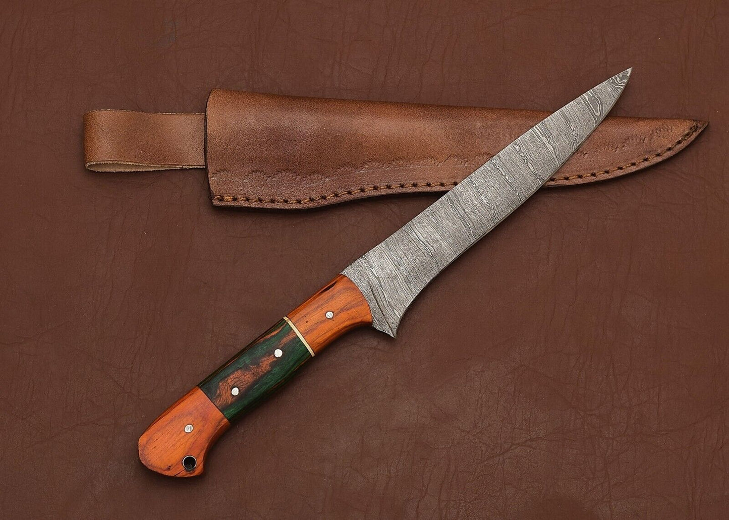 Damascus Steel Fillet Knife  HandForged Chef Knife With Pakka Wood Handle 1