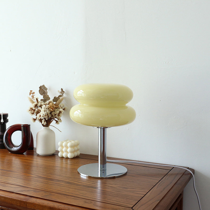 Macaron Glass Table Lamp, Trichromatic Dimmable Night Light, Eye Protection Bedside Lamp for Living Room