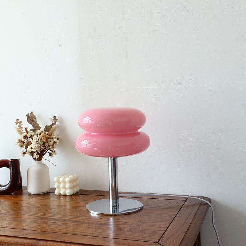 Macaron Glass Table Lamp, Trichromatic Dimmable Night Light, Eye Protection Bedside Lamp for Living Room