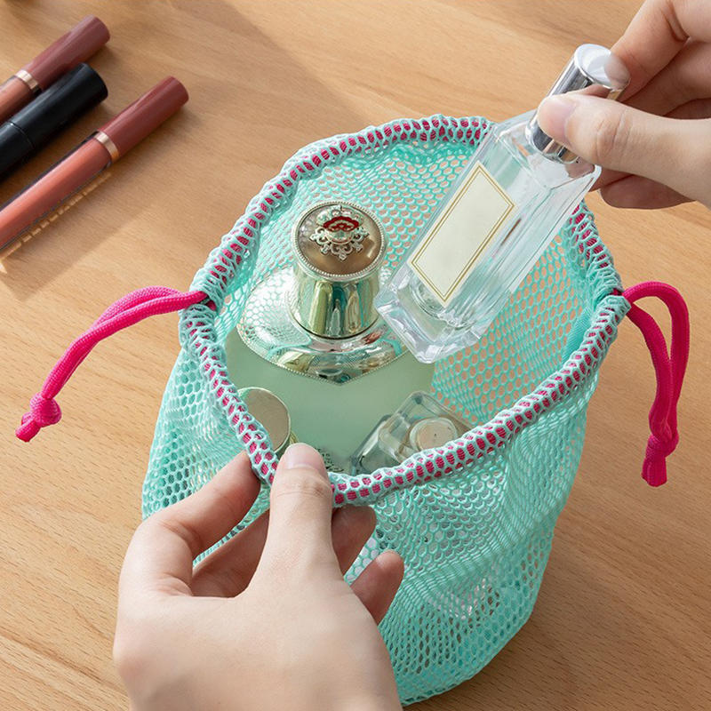 Drawstring Storage Pouch Bag, Nylon Mesh Travel Makeup Bag, Multi Purpose Organizer for Digital Products