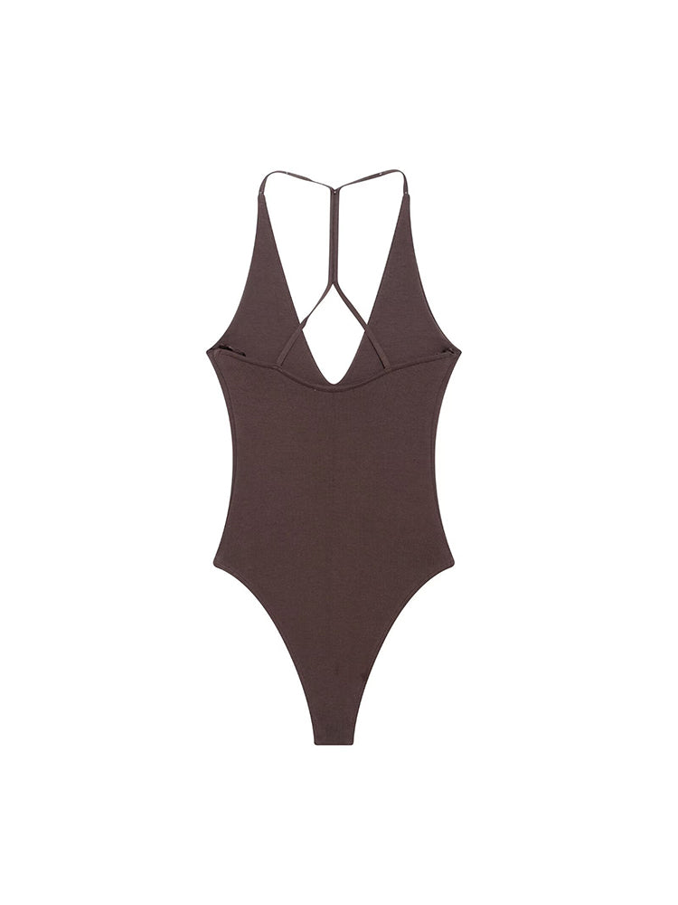 Sexy Backless Bodysuit, Chic V Neck Sling Top, Slim Fit Summer Body Suits for Women, High Street Fashion