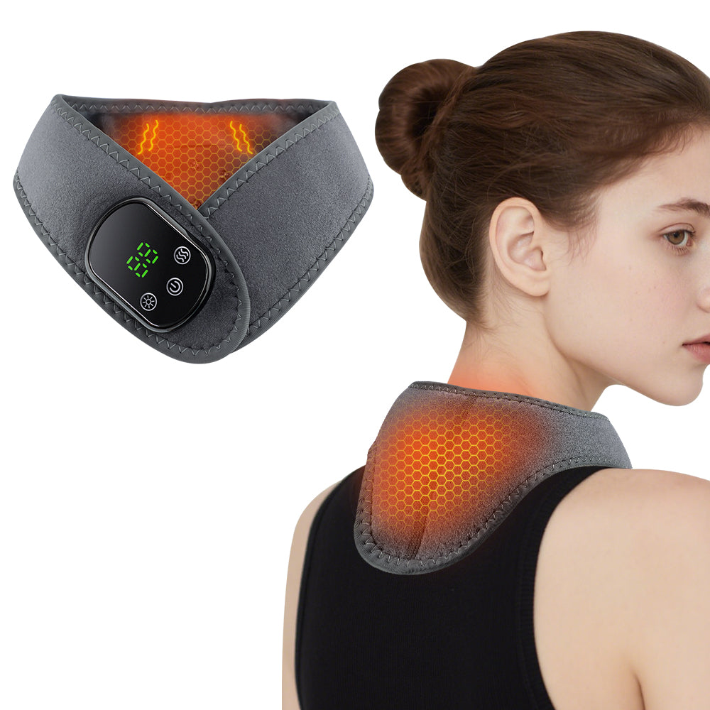 Neck and Shoulder Heating Pad, Wireless Vibration Massager, 5 Level NTC Control, Neck Brace Wrap for Hot Compress Relief