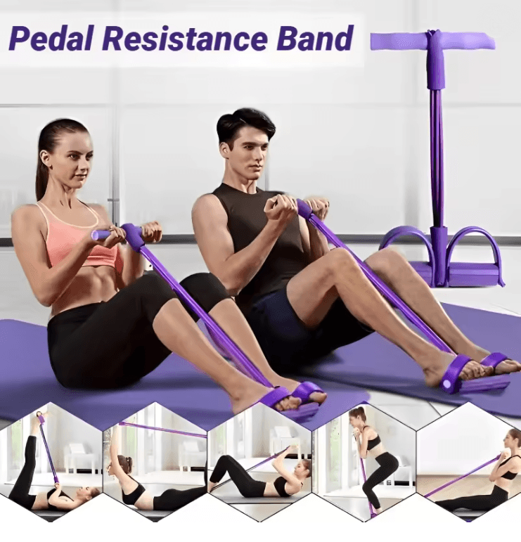 FlexCore 4 Tube Pedal Resistance Band Full Body Fitness Trainer