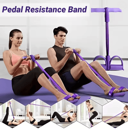 FlexCore 4 Tube Pedal Resistance Band Full Body Fitness Trainer