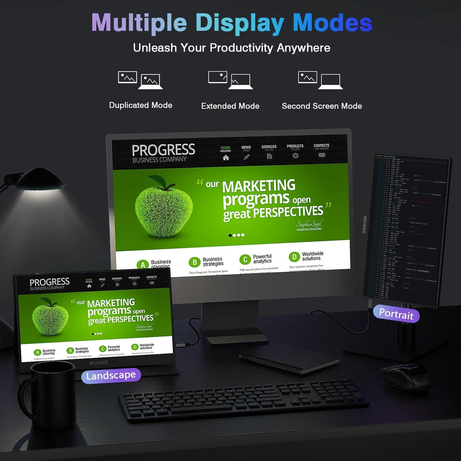 WUAWE 14 Inch Portable Monitor USB C HDMI Travel Display 4