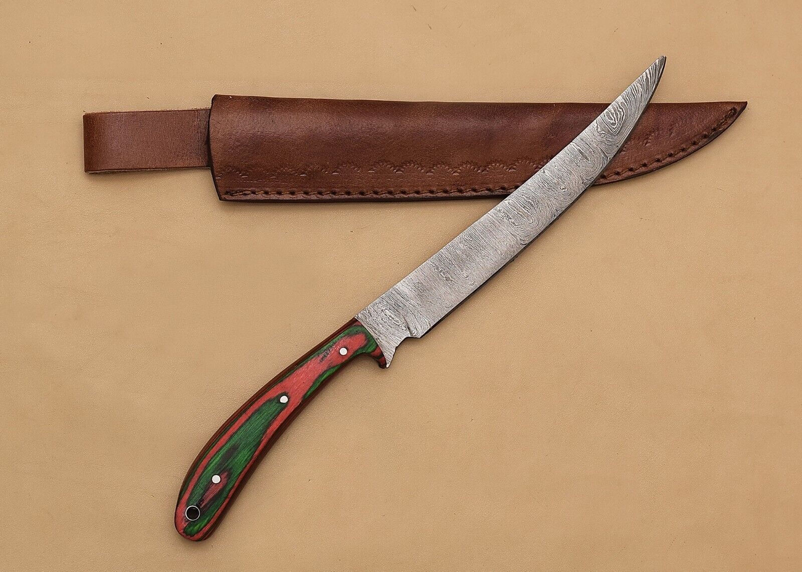 Damascus Perfection  Custom Handmade Fillet Knife For Kitchen  Outdoor Use 1