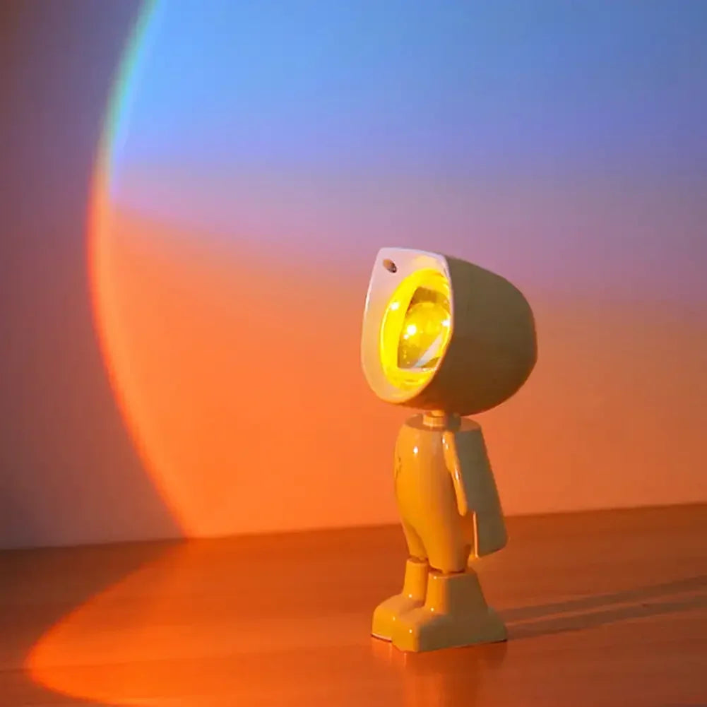Rechargeable Astronaut Robot Lamp, Rainbow Projection Sun Light, Infinite Dimming Table Night Light for Bedroom