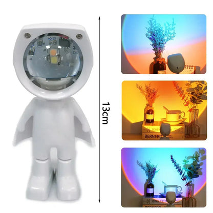 Rechargeable Astronaut Robot Lamp, Rainbow Projection Sun Light, Infinite Dimming Table Night Light for Bedroom