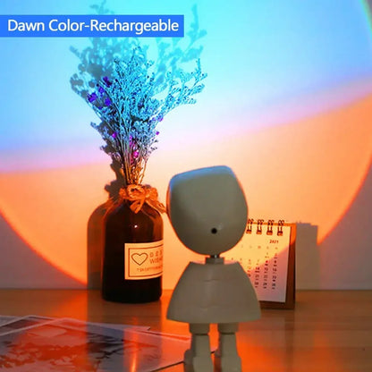 Rechargeable Astronaut Robot Lamp, Rainbow Projection Sun Light, Infinite Dimming Table Night Light for Bedroom