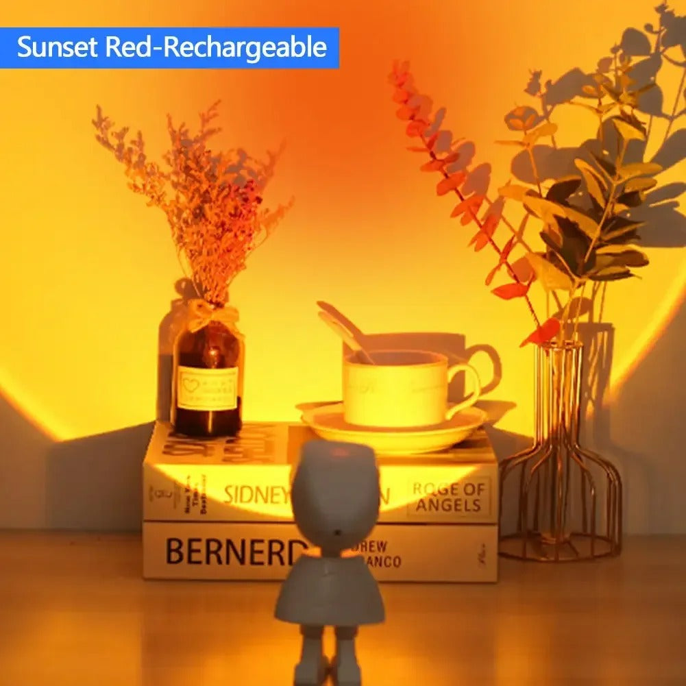 Rechargeable Astronaut Robot Lamp, Rainbow Projection Sun Light, Infinite Dimming Table Night Light for Bedroom
