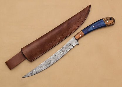 Handcrafted Brilliance  Damascus Steel Chef Knife With Leather Sheath 2