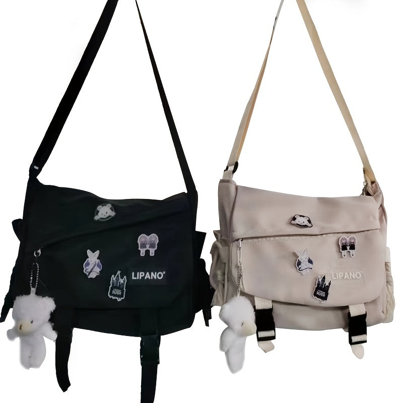 Trendy Mens Messenger Bag, Nylon Shoulder Bag, Student School Crossbody, Solid Color Handbag, Lightweight Travel Bag