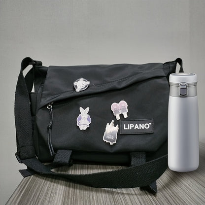 Trendy Mens Messenger Bag, Nylon Shoulder Bag, Student School Crossbody, Solid Color Handbag, Lightweight Travel Bag