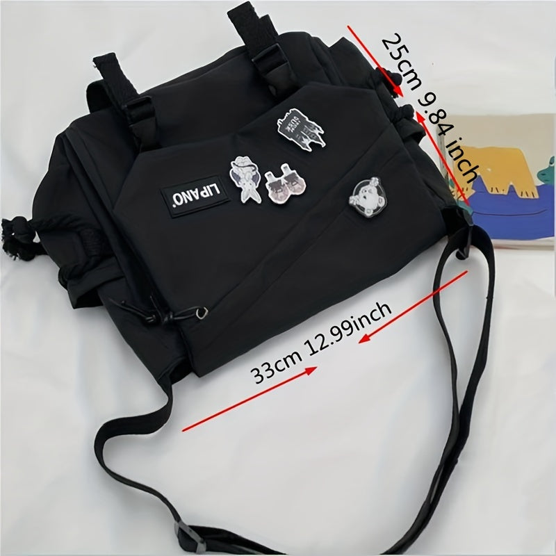 Trendy Mens Messenger Bag, Nylon Shoulder Bag, Student School Crossbody, Solid Color Handbag, Lightweight Travel Bag