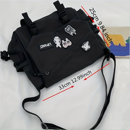 Trendy Mens Messenger Bag, Nylon Shoulder Bag, Student School Crossbody, Solid Color Handbag, Lightweight Travel Bag
