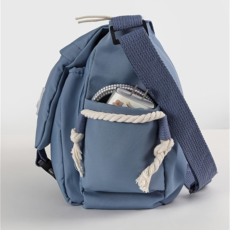Trendy Mens Messenger Bag, Nylon Shoulder Bag, Student School Crossbody, Solid Color Handbag, Lightweight Travel Bag