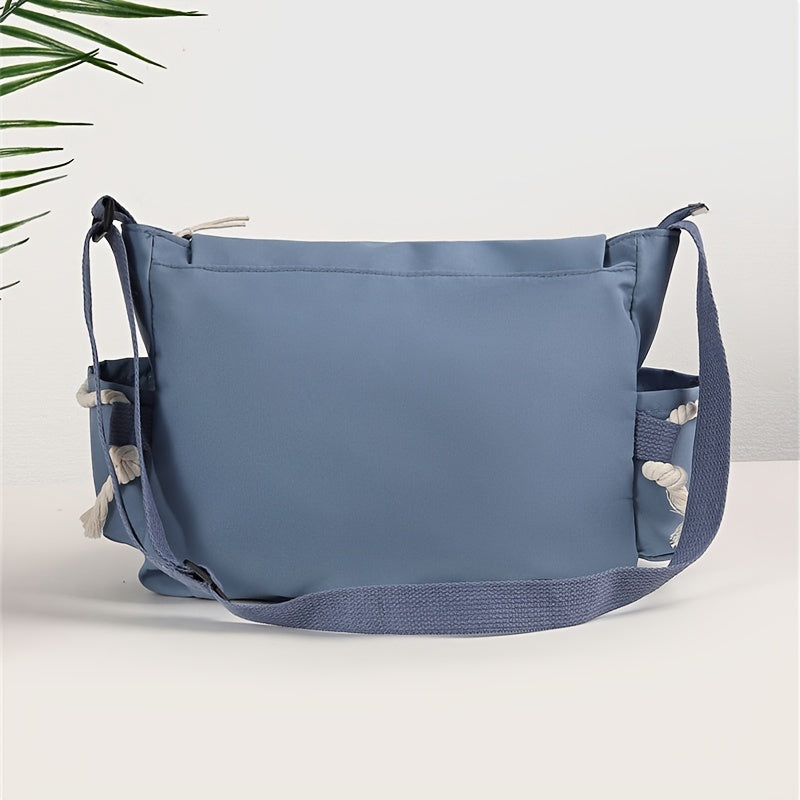 Trendy Mens Messenger Bag, Nylon Shoulder Bag, Student School Crossbody, Solid Color Handbag, Lightweight Travel Bag