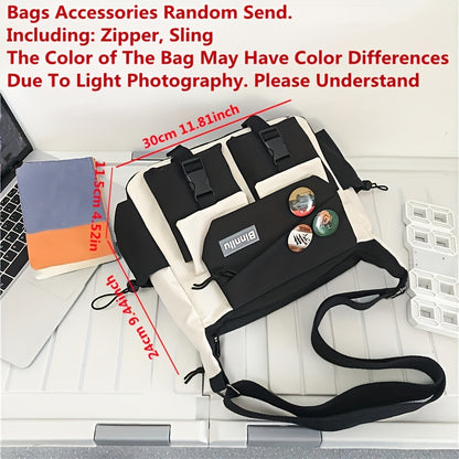 Trendy Mens Messenger Bag, Nylon Shoulder Bag, Student School Crossbody, Solid Color Handbag, Lightweight Travel Bag