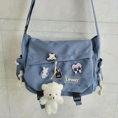 Trendy Mens Messenger Bag, Nylon Shoulder Bag, Student School Crossbody, Solid Color Handbag, Lightweight Travel Bag