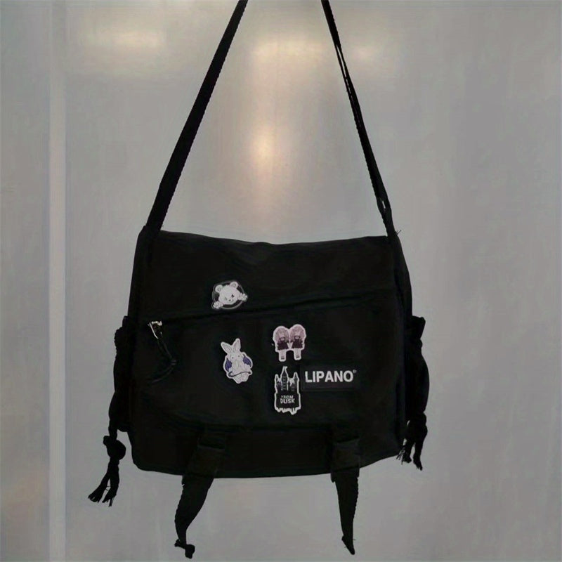 Trendy Mens Messenger Bag, Nylon Shoulder Bag, Student School Crossbody, Solid Color Handbag, Lightweight Travel Bag
