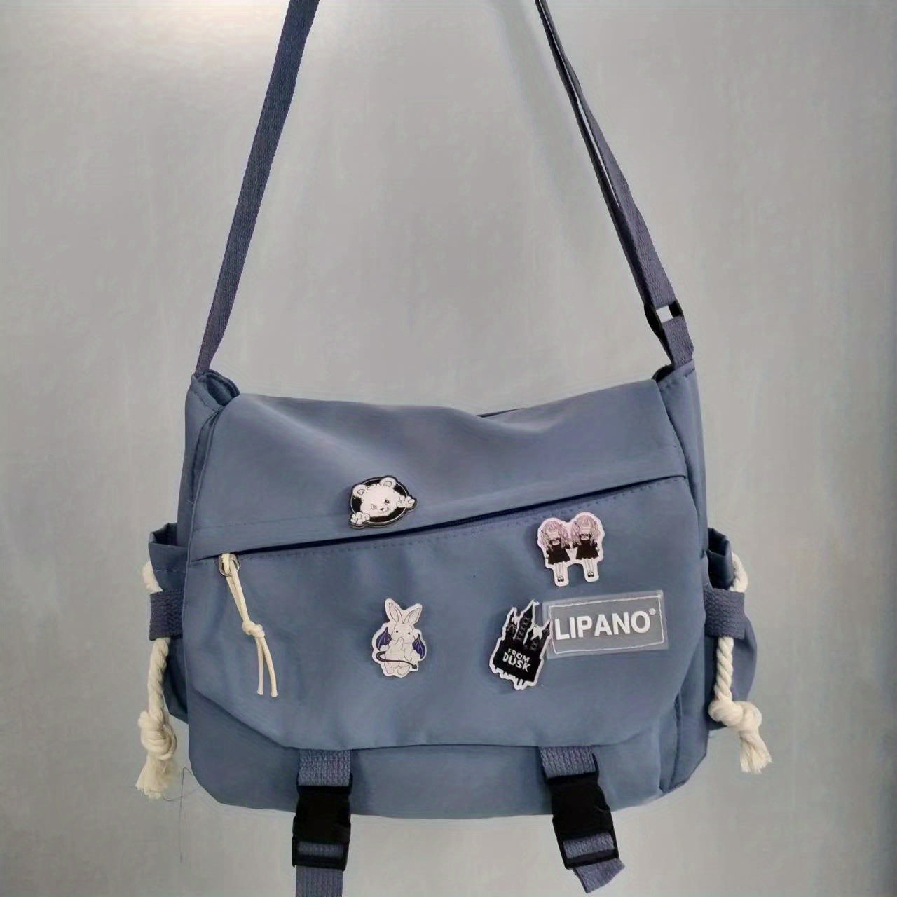 Trendy Mens Messenger Bag, Nylon Shoulder Bag, Student School Crossbody, Solid Color Handbag, Lightweight Travel Bag