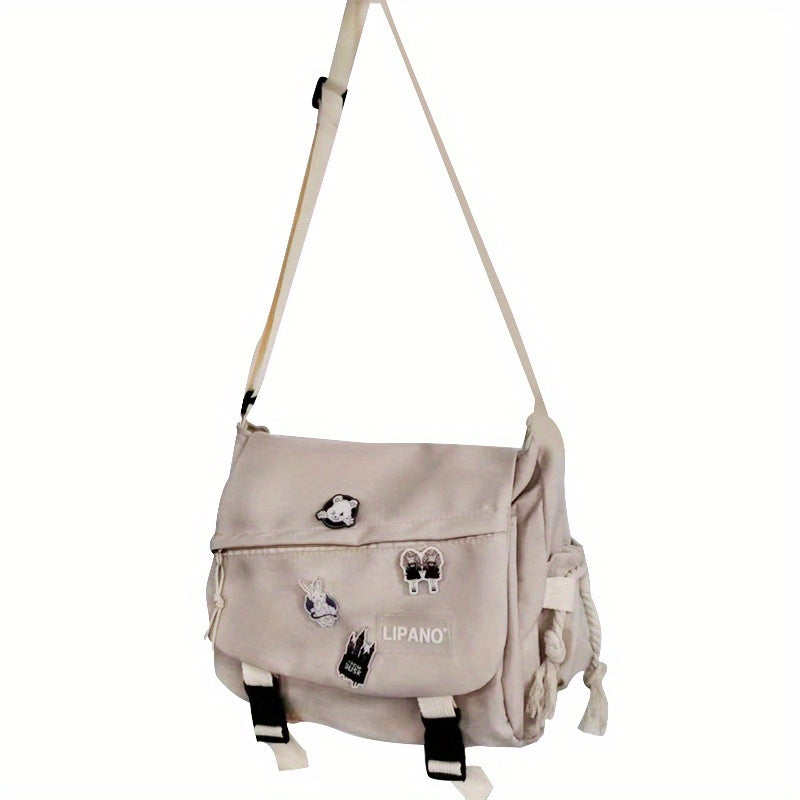 Trendy Mens Messenger Bag, Nylon Shoulder Bag, Student School Crossbody, Solid Color Handbag, Lightweight Travel Bag