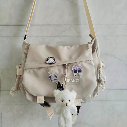 Trendy Mens Messenger Bag, Nylon Shoulder Bag, Student School Crossbody, Solid Color Handbag, Lightweight Travel Bag