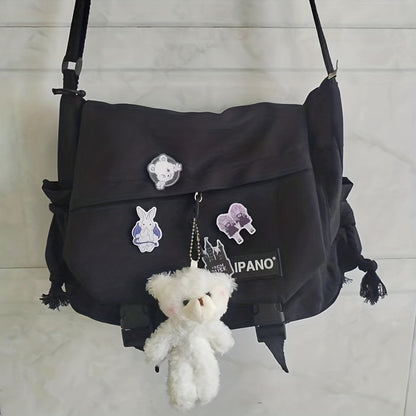 Trendy Mens Messenger Bag, Nylon Shoulder Bag, Student School Crossbody, Solid Color Handbag, Lightweight Travel Bag