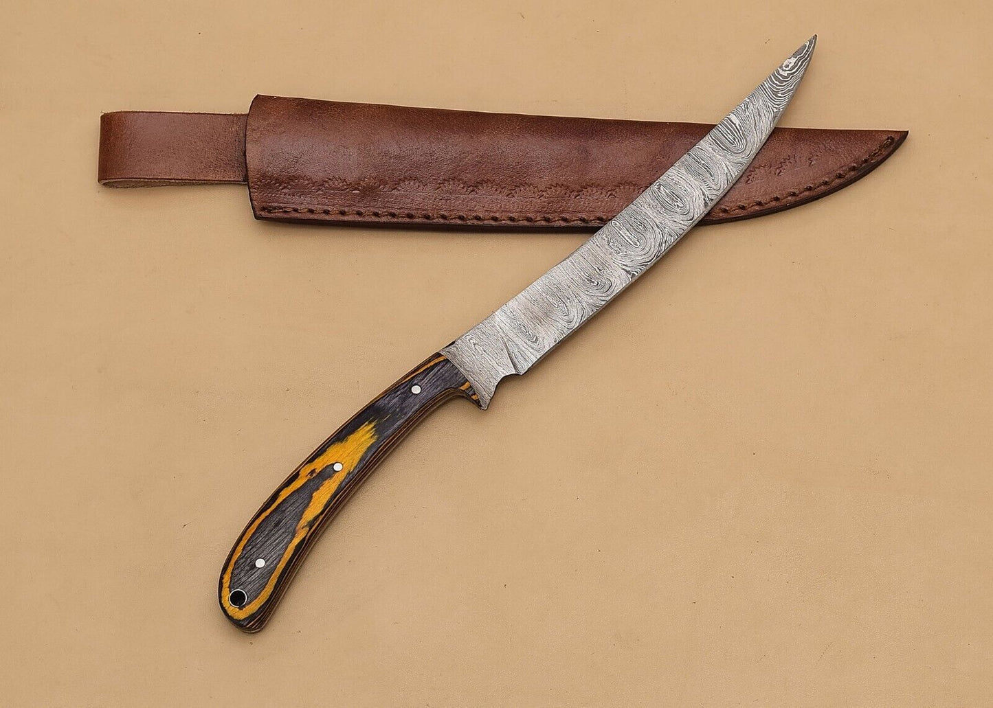 Damascus Legend Chef Knife  Handmade Fillet Blade With Wood Handle 1