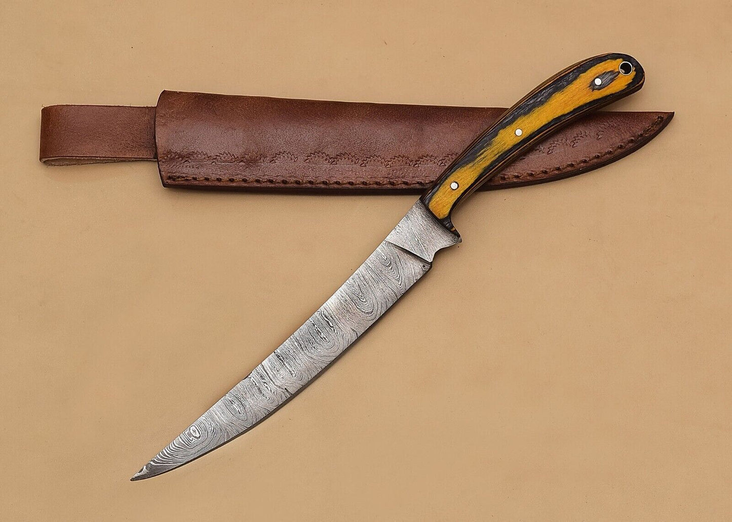 Damascus Legend Chef Knife  Handmade Fillet Blade With Wood Handle 2