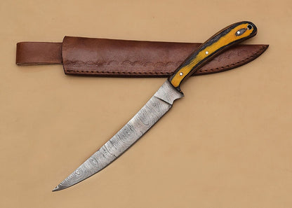 Damascus Legend Chef Knife  Handmade Fillet Blade With Wood Handle 2