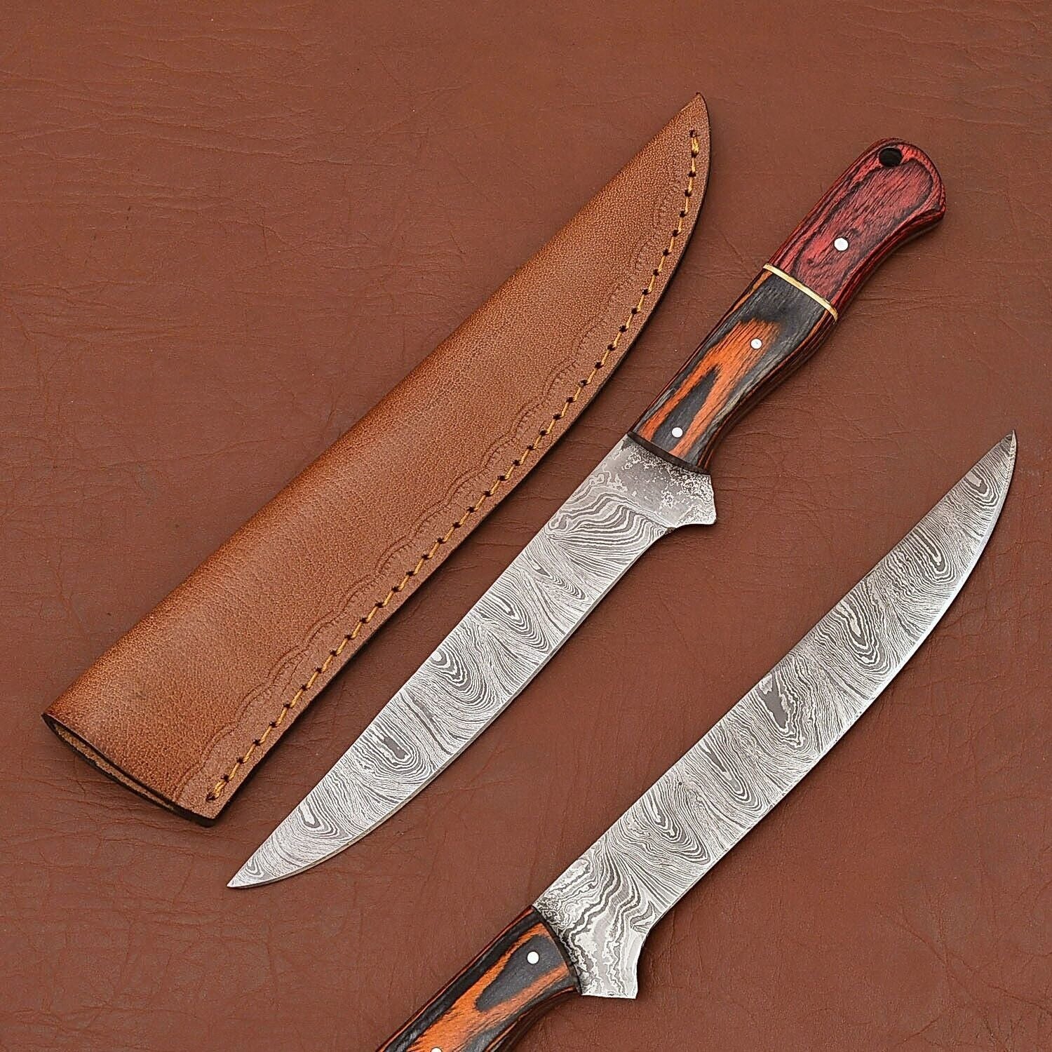 Damascus Steel Marvel – Handmade 12" Fillet Knife with Wooden Handle