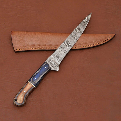 Damascus Drift  HandForged Fillet Knife With Beautiful Wood Handle 3