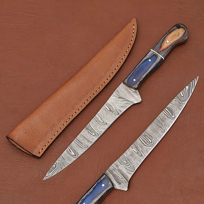 Damascus Drift – Hand-Forged Fillet Knife with Beautiful Wood Handle