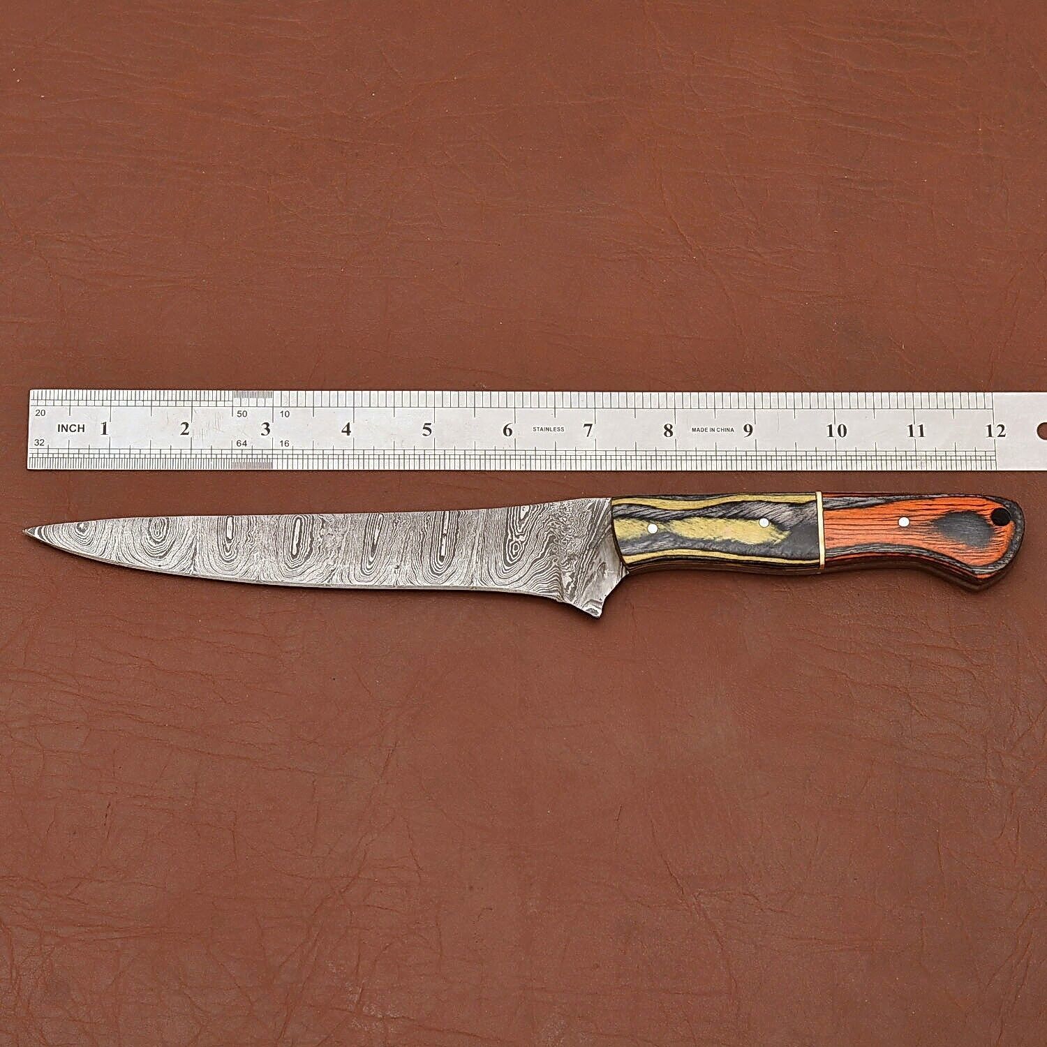 Damascus Legacy Chef Knife  Razor Sharp Fillet Blade With Leather Case 2