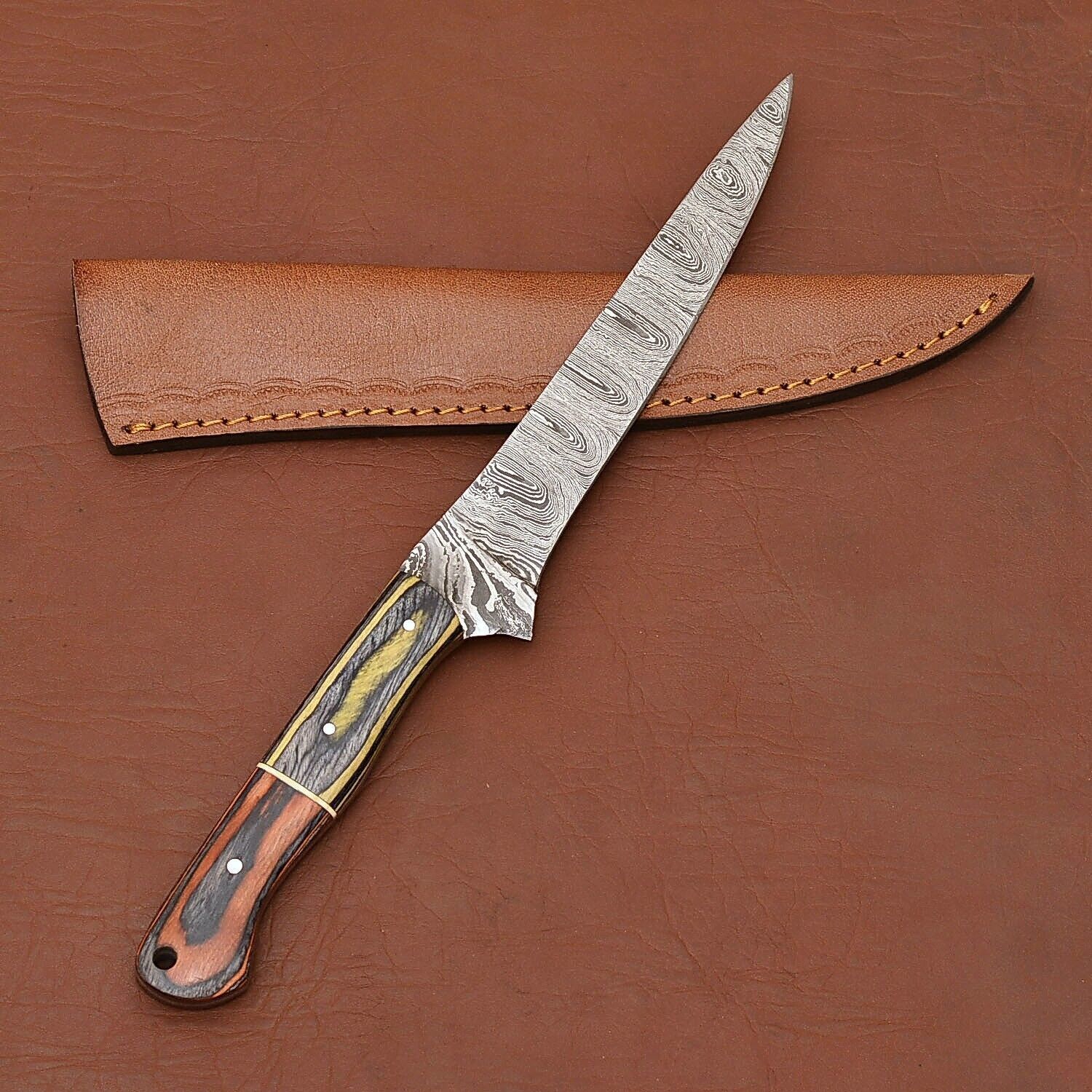 Damascus Legacy Chef Knife  Razor Sharp Fillet Blade With Leather Case 3