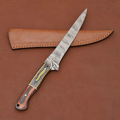 Damascus Legacy Chef Knife  Razor Sharp Fillet Blade With Leather Case 3