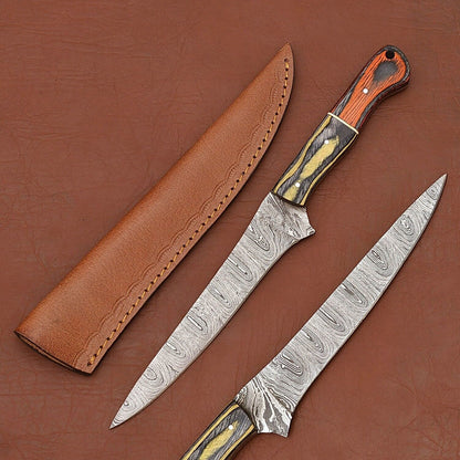 Damascus Legacy Chef Knife – Razor Sharp Fillet Blade with Leather Case
