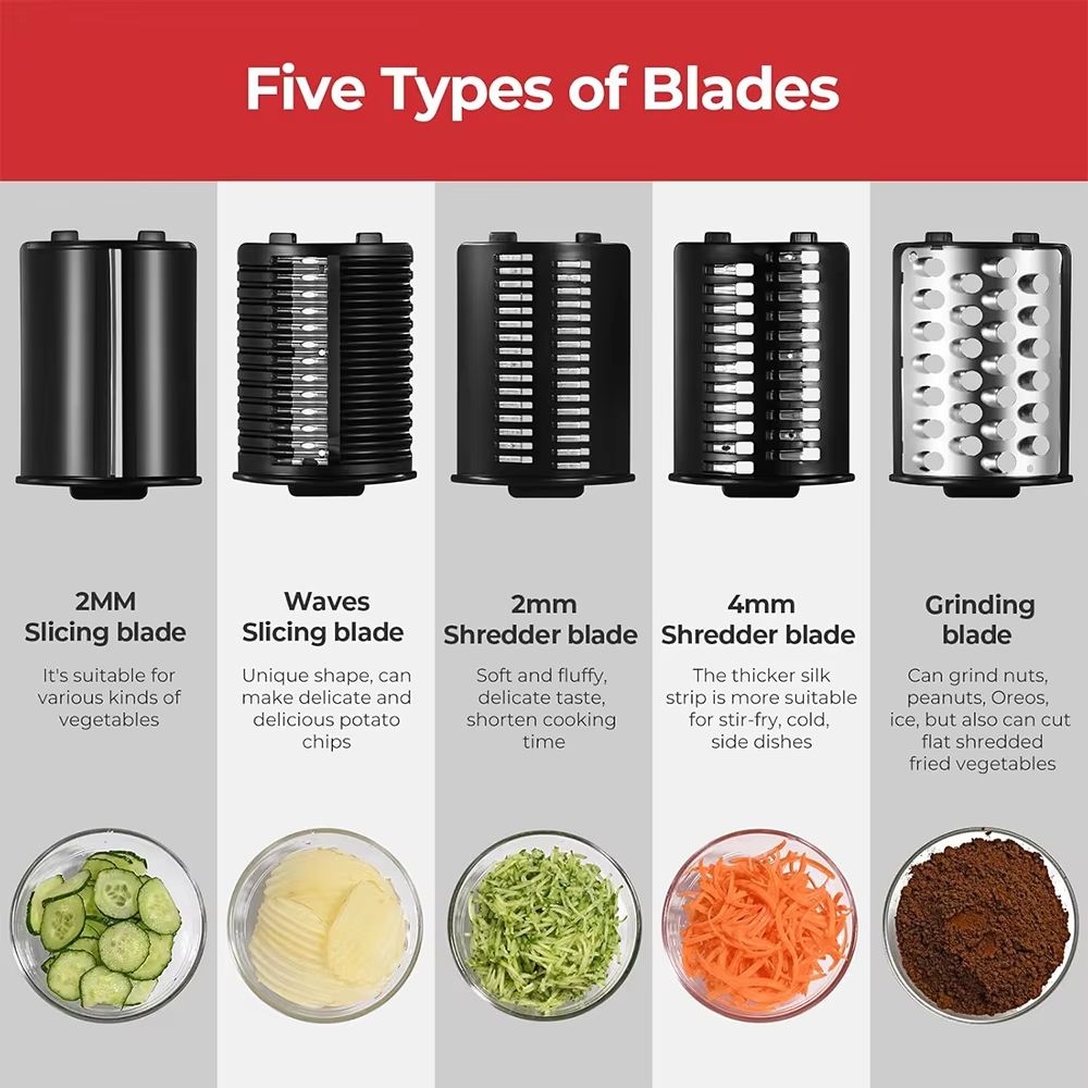 LMETJMA 5in1 Electric Vegetable Slicer  Automatic Salad Shooter  Cheese Grater 1