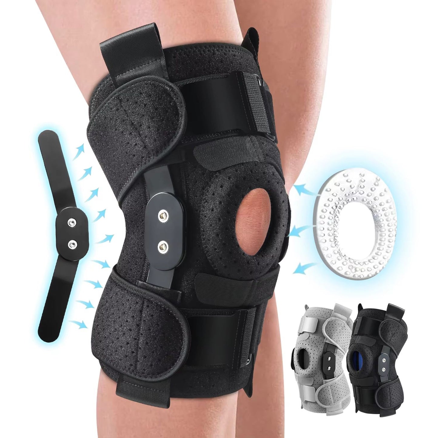 Hinged Knee Brace with Patella Gel Pads – Adjustable Support for Meniscus, ACL & MCL Injury Recovery