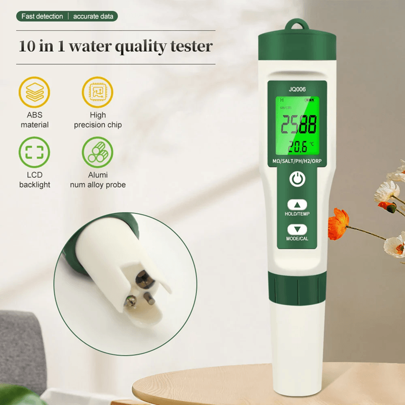AquaCheck 10 in 1 Digital Water Quality Tester for PH, EC, TDS, and ORP Monitoring