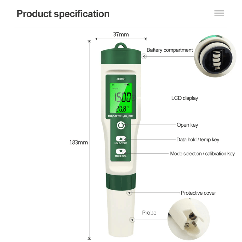 AquaCheck 10 In 1 Digital Water Quality Tester For PH EC TDS And ORP Monitoring 5